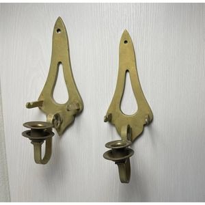 Vintage pair of brass candlestick wall sconces